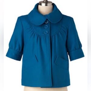 Tulle Short Sleeve Blue Button-Up Jacket Coat